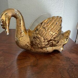 Vintage 22K Painted Gold Swan
